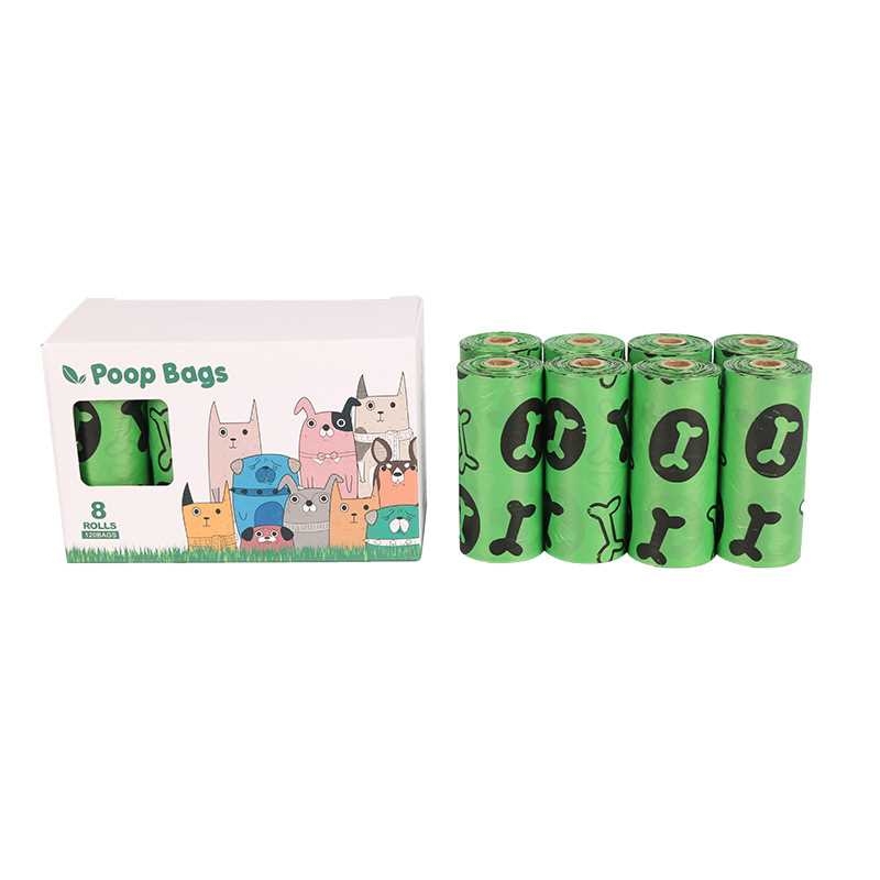 8 rolls degradable pet waste poop bag with white box package