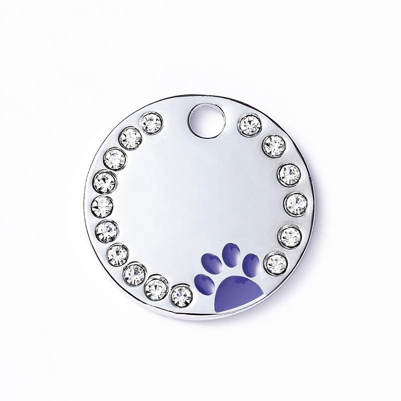 Round pet tag with dog footprint pattern