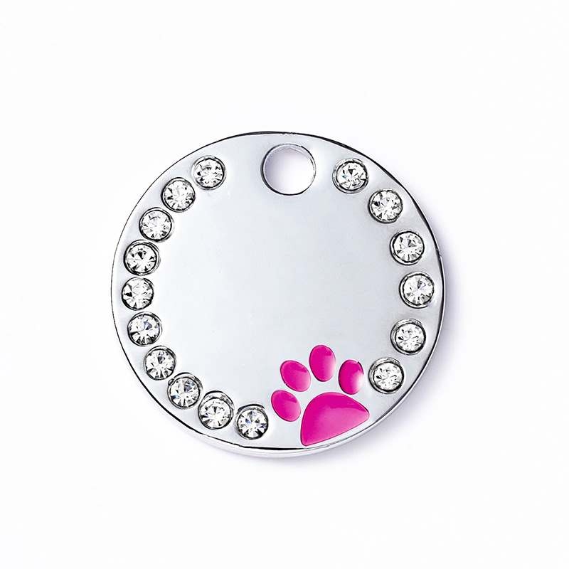 Round pet tag with dog footprint pattern