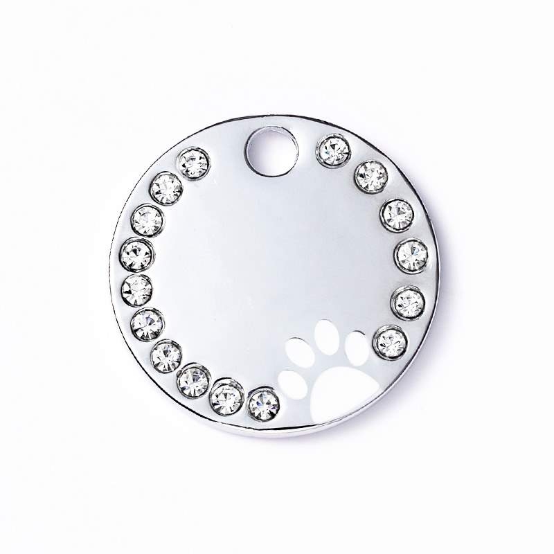 Round pet tag with dog footprint pattern