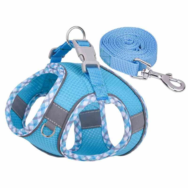 Breathable pet harness and leash set in various colors