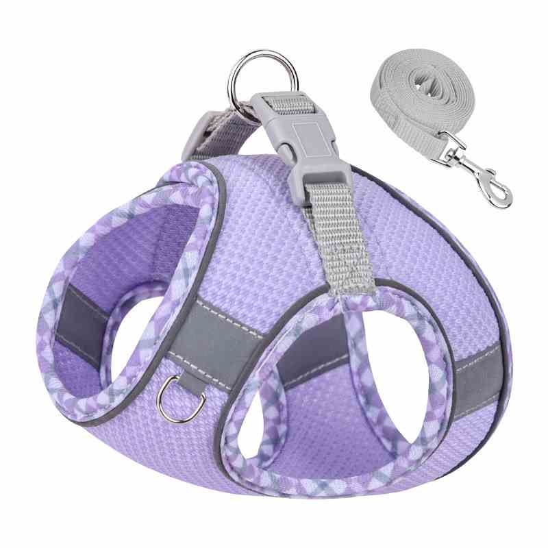 Breathable pet harness and leash set in various colors