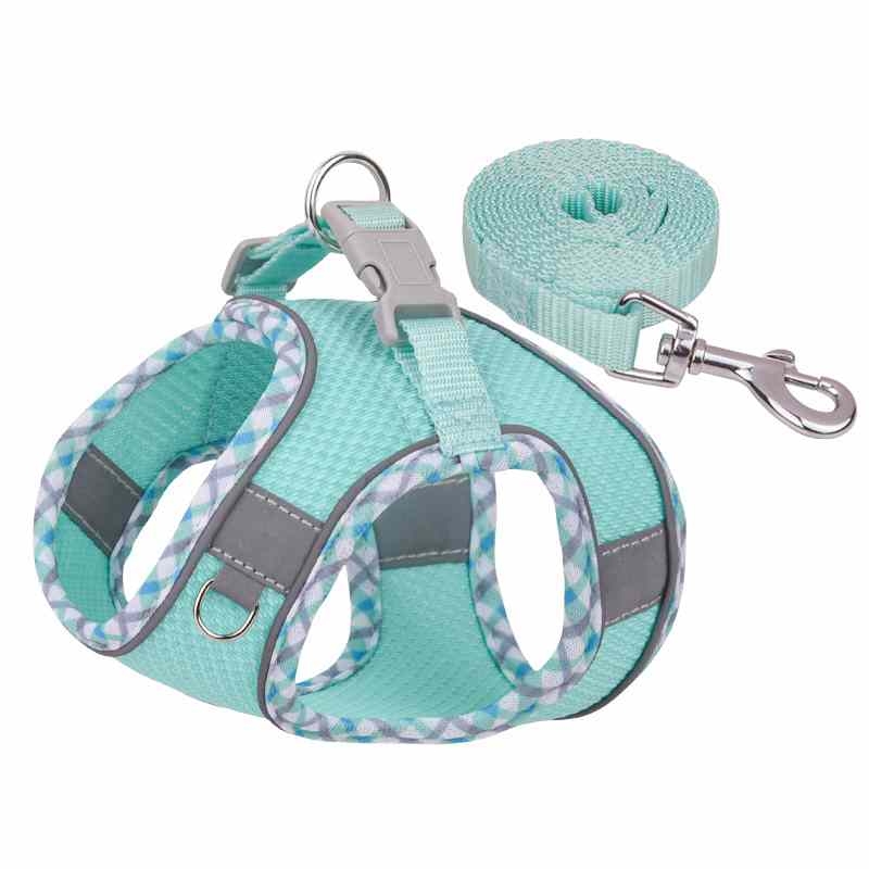 Breathable pet harness and leash set in various colors